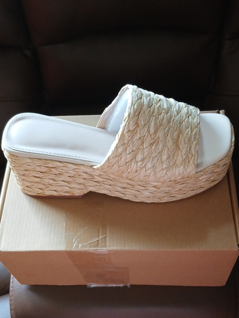 Amazon Natural Woven Platform Slide Sandal - White Footbed